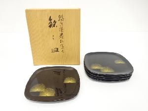 作家物　輪島塗　寿松沈金　銘々皿　5客揃